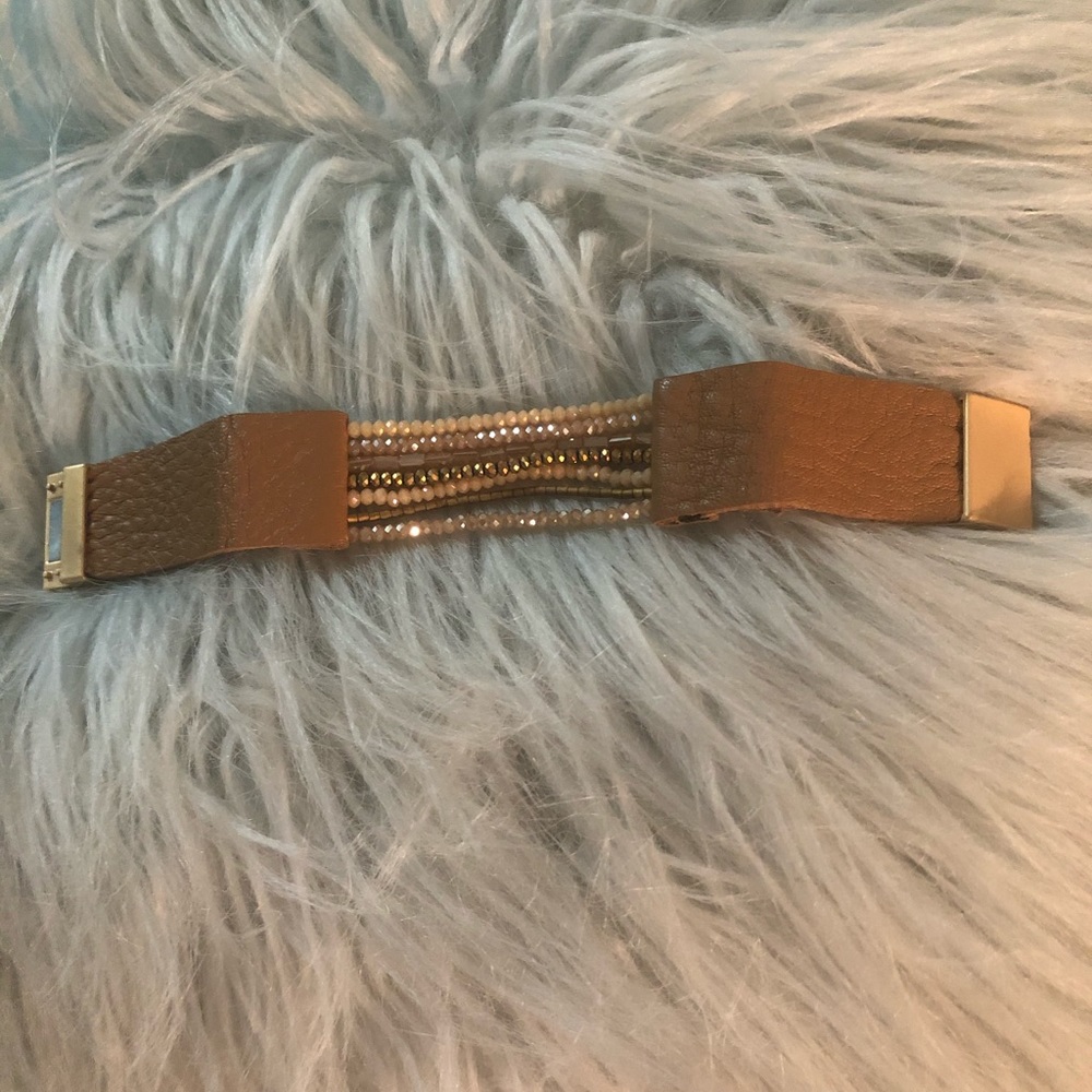 Saddle Leather and Beaded Bracelet